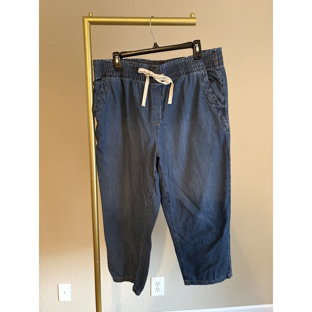 Kensie Women's Barrel Leg Cotton Drawstring Waist Cropped Jeans Size XL Casual
